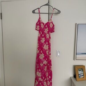 Roxy Pink Floral Tropical Hawaiian Maxi Dress